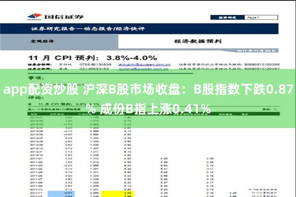 app配资炒股 沪深B股市场收盘：B股指数下跌0.87% 成份B指上涨0.41%