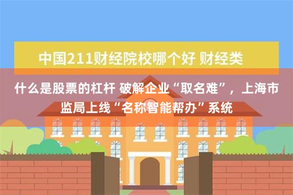 什么是股票的杠杆 破解企业“取名难”，上海市监局上线“名称智能帮办”系统